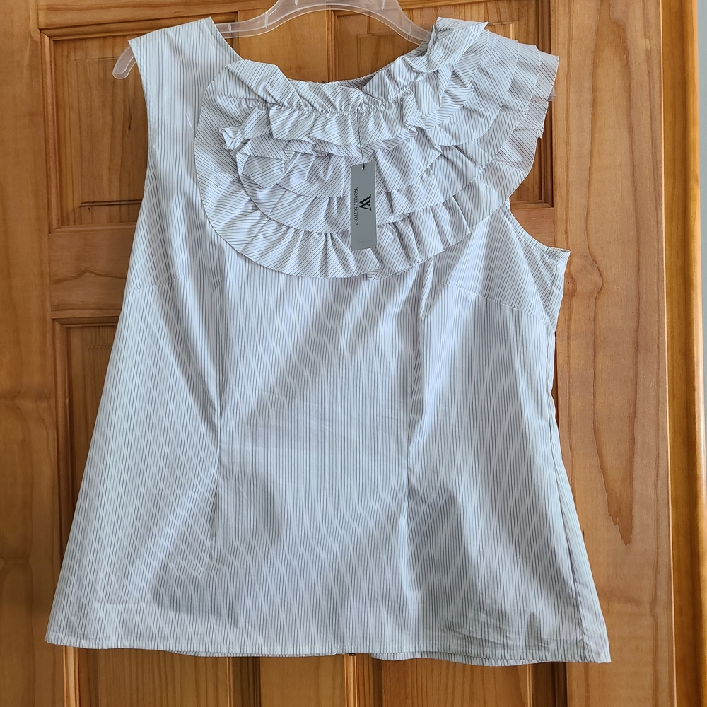 Worthington White Pinstripe Ruffle Blouse